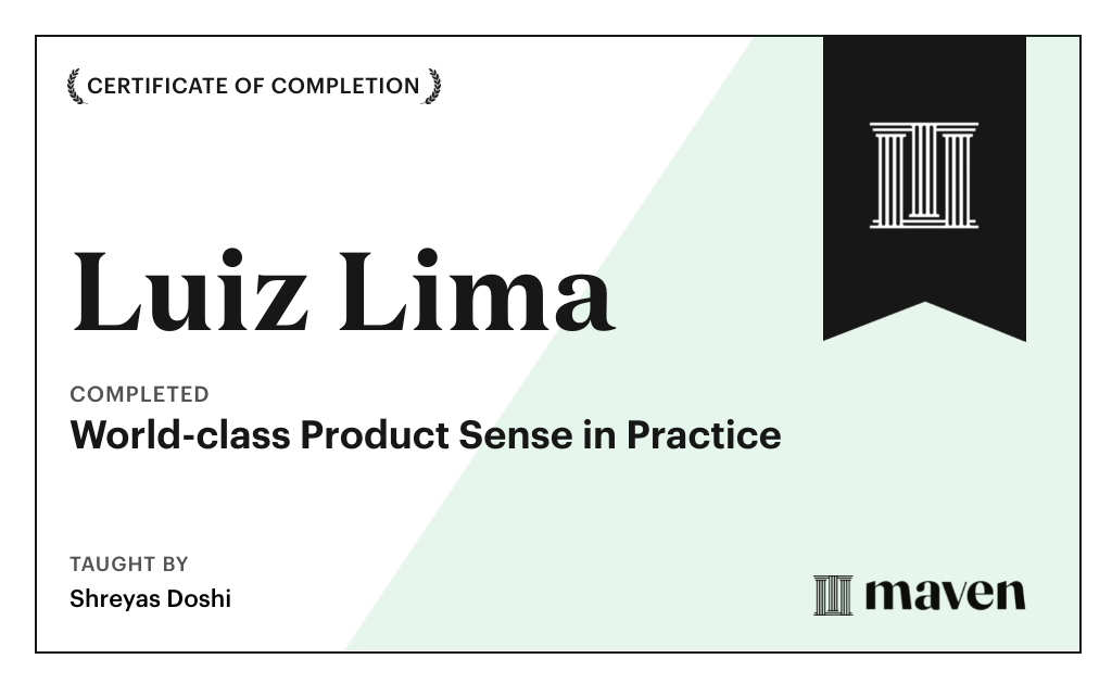 Certificate for World-class Product Sense in Practice