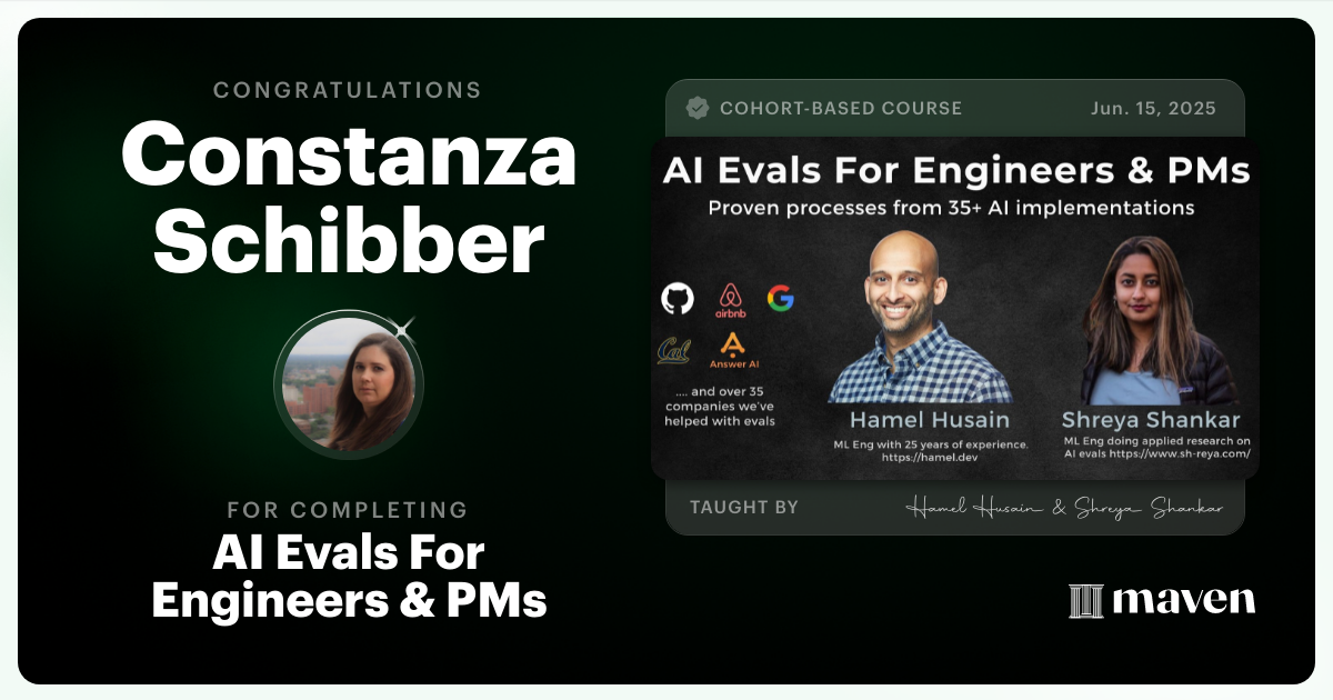 Certificate of Completion for AI Evals For Engineers & PMs
