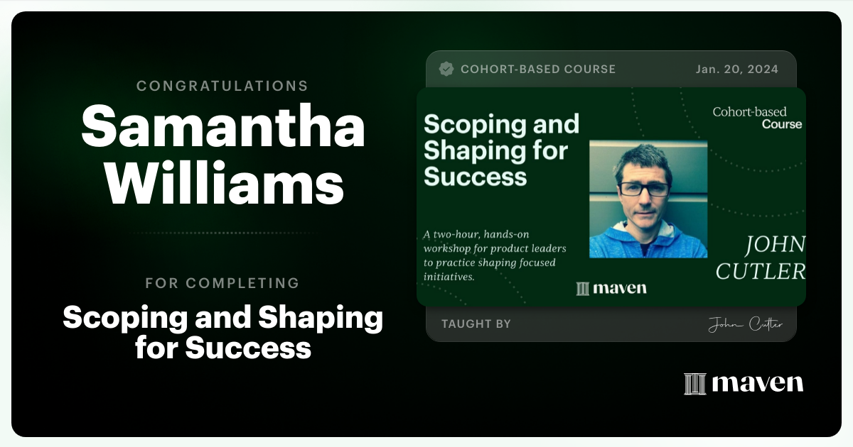 Certificate of Completion for Scoping and Shaping for Success