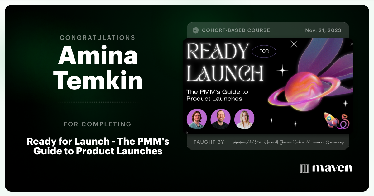 Certificate of Completion for Ready for Launch - The PMM's Guide to Product Launches