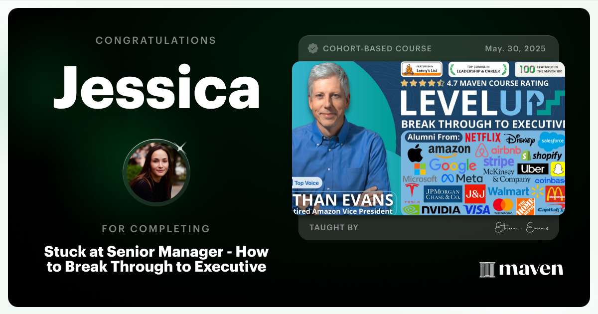 Certificate of Completion for Beyond Senior Manager - Break Through to Strategic Executive