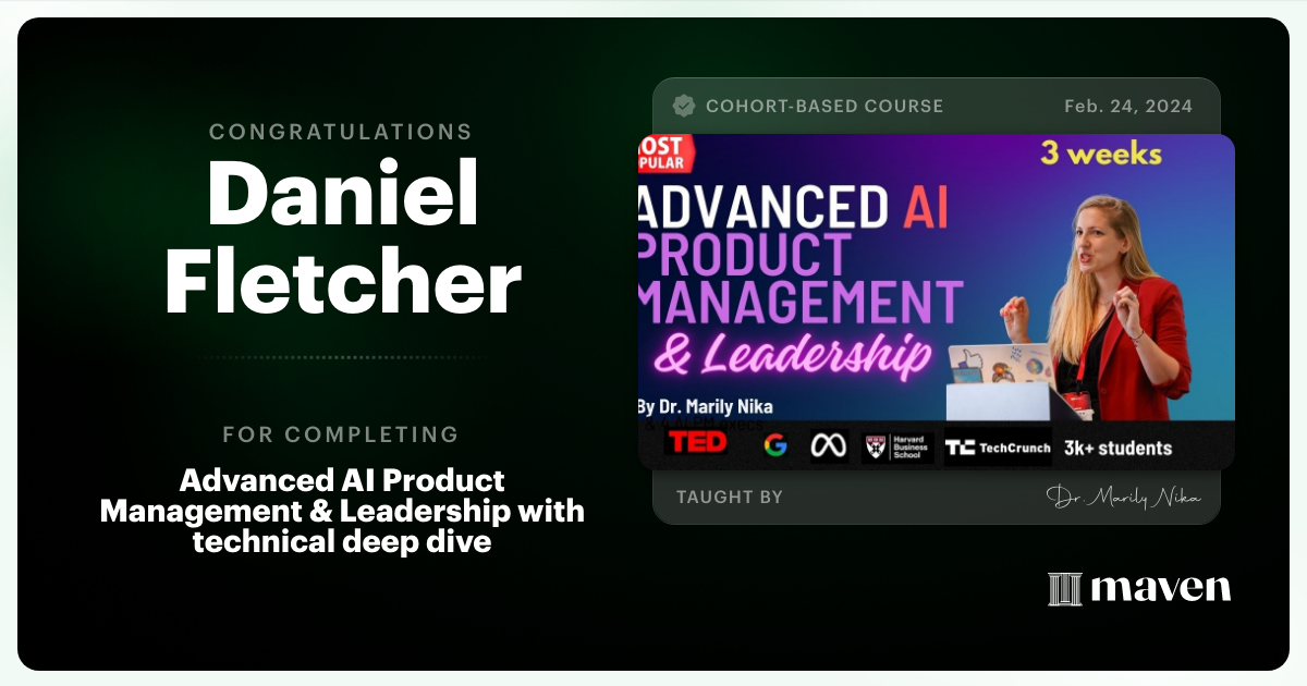 Certificate of Completion for Advanced AI Product Leadership Certification