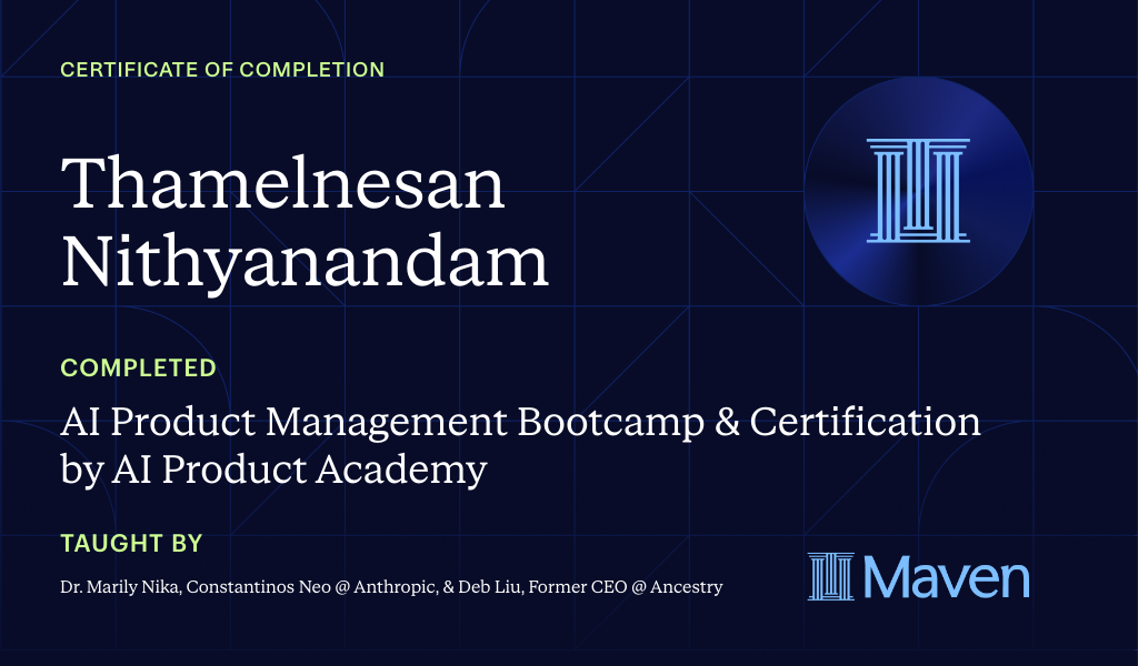 Certificate for AI Product Management Bootcamp & Certification by AI Product Academy