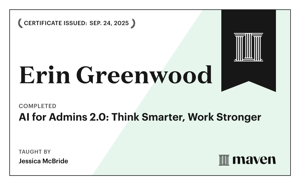 Certificate for AI for Admins 2.0: Think Smarter, Work Stronger