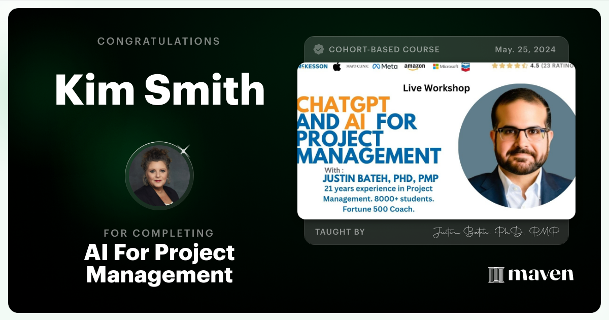 Certificate of Completion for Project Management AI