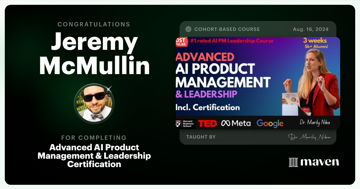 Certificate of Completion for Advanced AI Product Leadership Certification