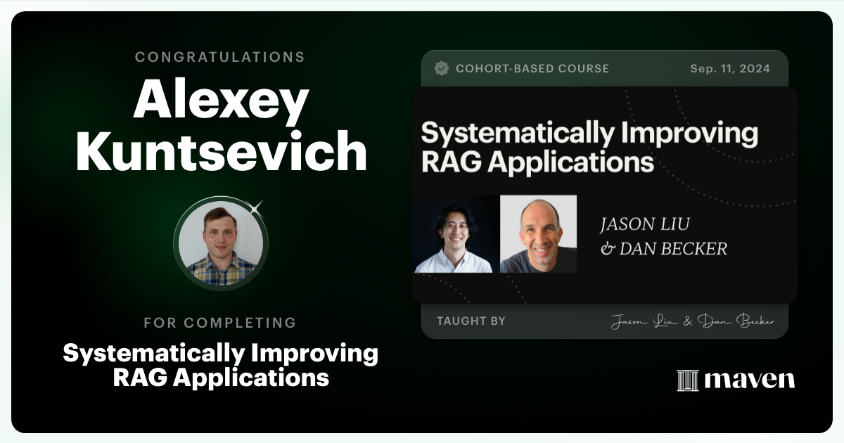 Certificate of Completion for Systematically Improving RAG Applications