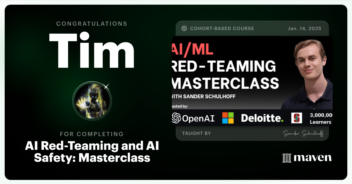 Certificate of Completion for AI Red Teaming & AI Security Masterclass