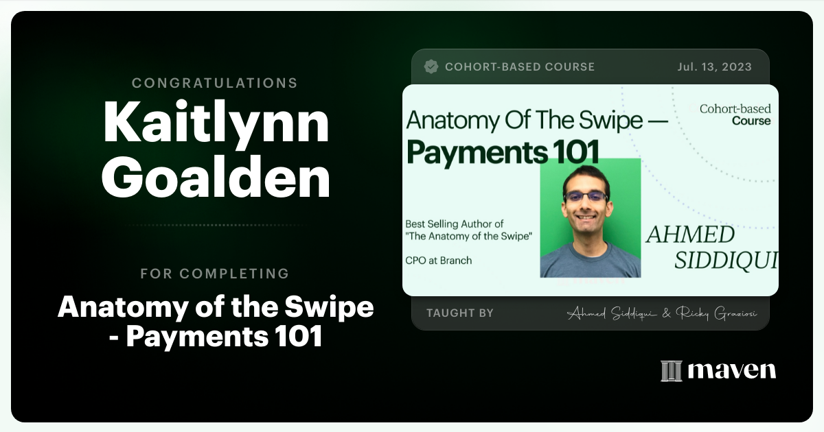 Certificate of Completion for Card Payments Masterclass - Anatomy of the Swipe