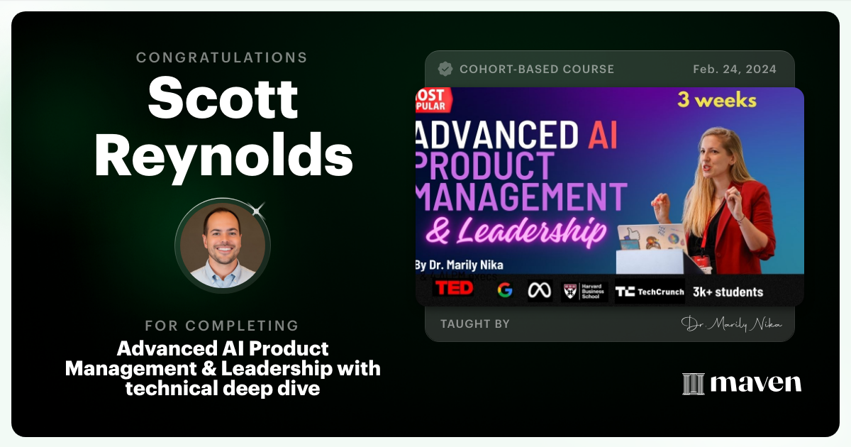 Certificate of Completion for Advanced AI Product Leadership Certification