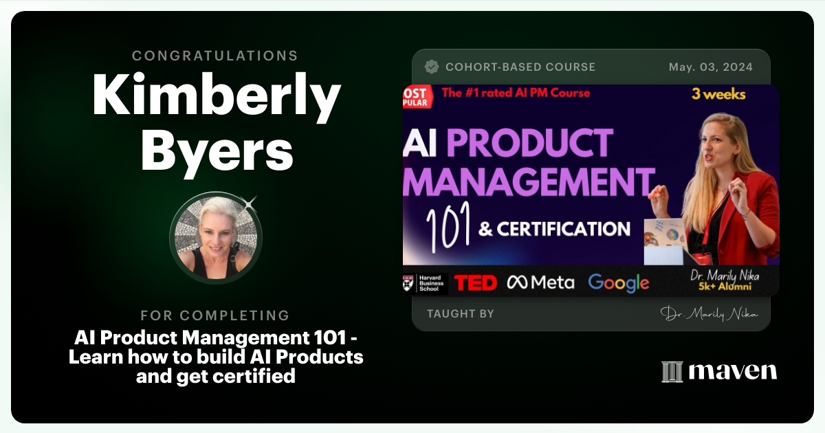 Certificate of Completion for AI Product Management 101 & Certification - Building AI Products end-to-end