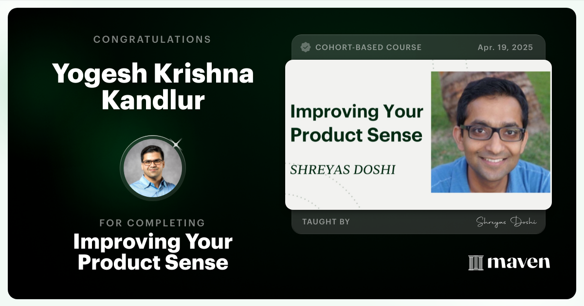Certificate of Completion for World-class Product Sense in Practice