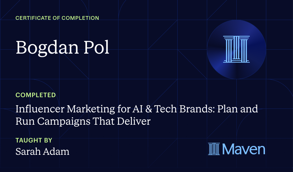 Certificate for Influencer Marketing for AI & Tech Brands: Plan and Run Campaigns That Deliver