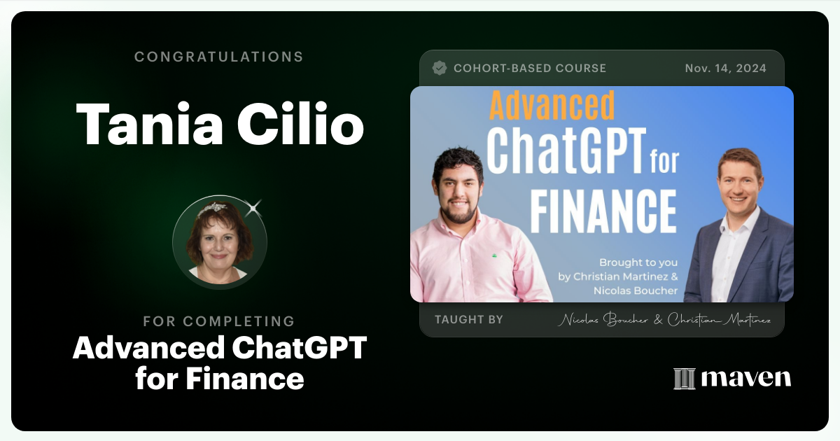 Certificate of Completion for AI for Finance - Advanced