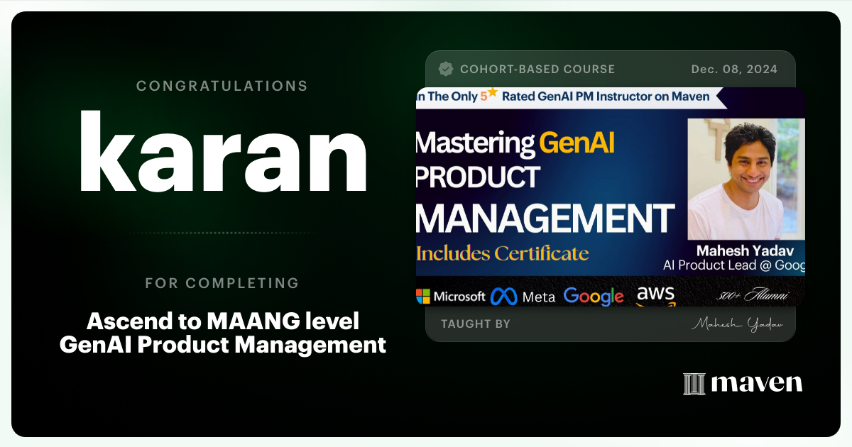 Certificate of Completion for Agentic AI Product Management Certification
