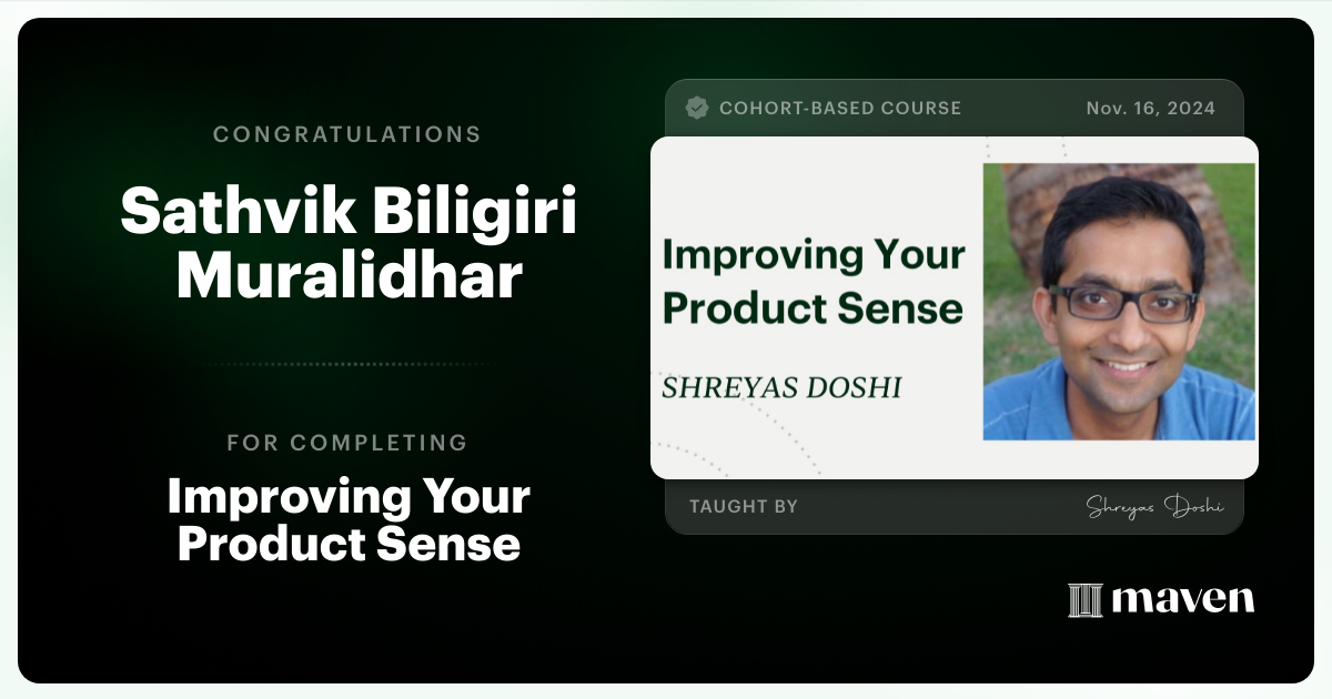 Certificate of Completion for World-class Product Sense in Practice