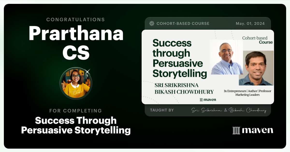 Certificate of Completion for Success Through Persuasive Storytelling