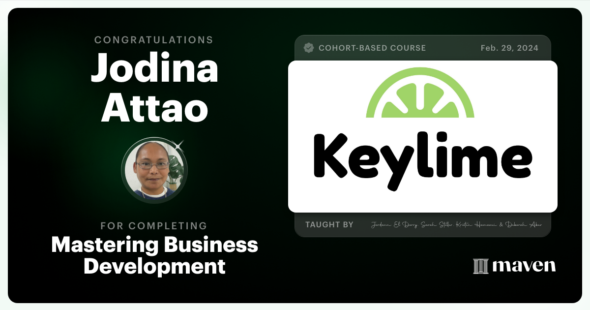 Certificate of Completion for Mastering Business Development