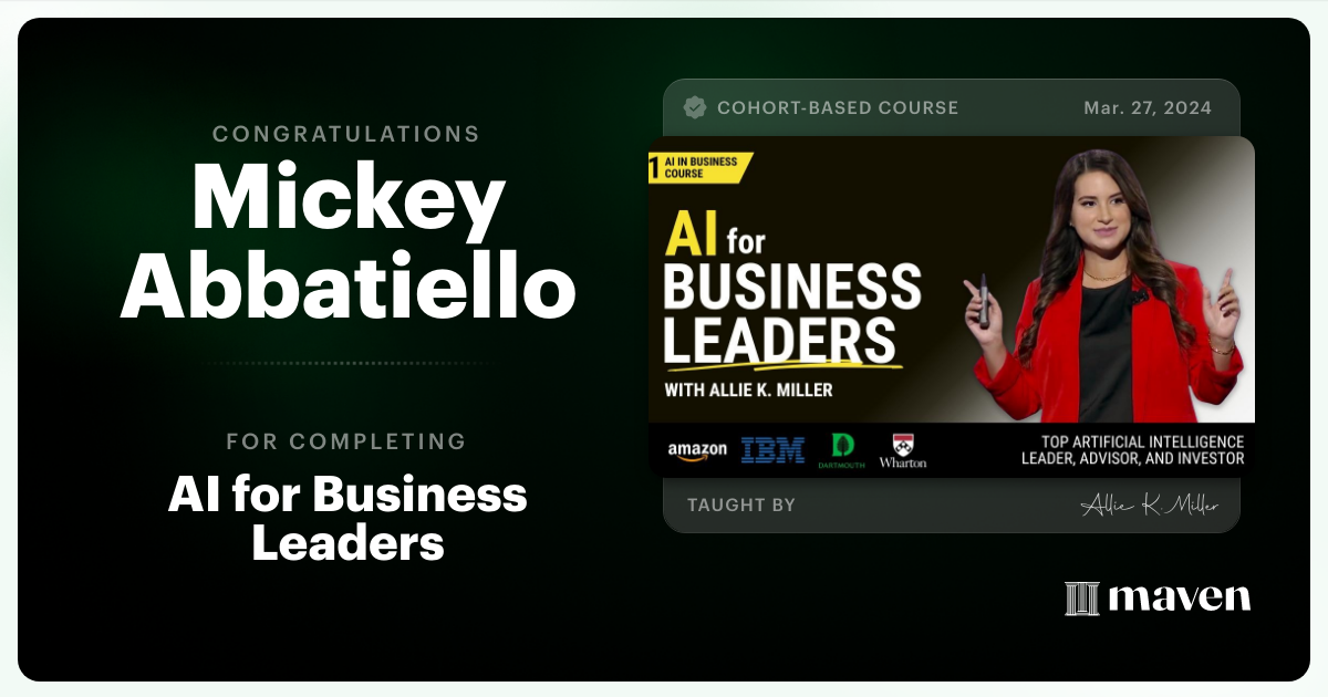 Certificate of Completion for AI for Business Leaders
