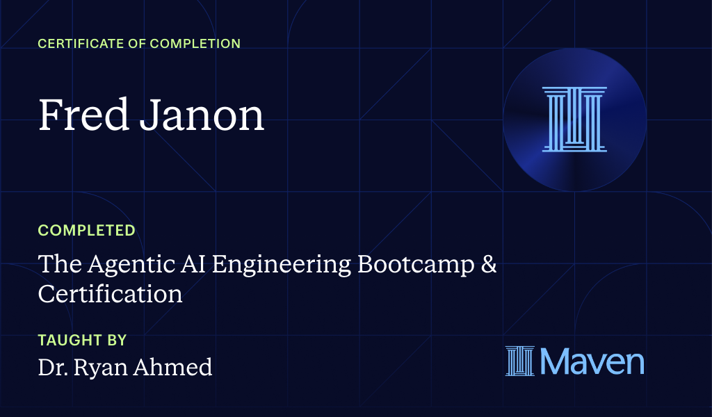 Certificate for The Agentic AI Engineering Bootcamp & Certification