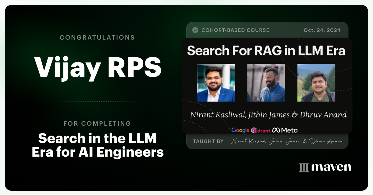 Certificate of Completion for Search in the LLM Era for AI Engineers