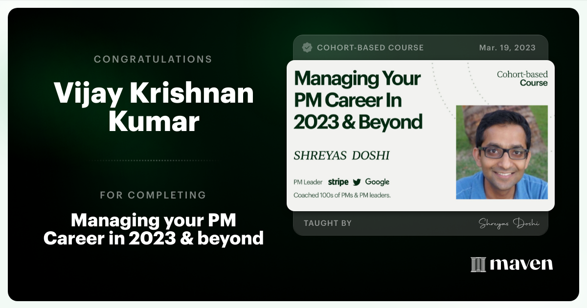 Certificate of Completion for Managing your PM Career in 2025 and beyond