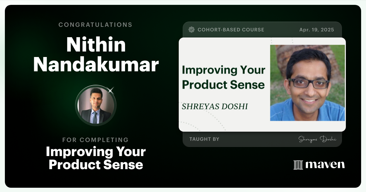 Certificate of Completion for World-class Product Sense in Practice