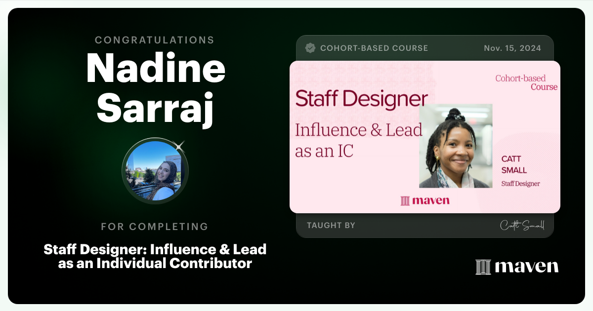 Certificate of Completion for Staff Designer: Influence & Lead as an Individual Contributor