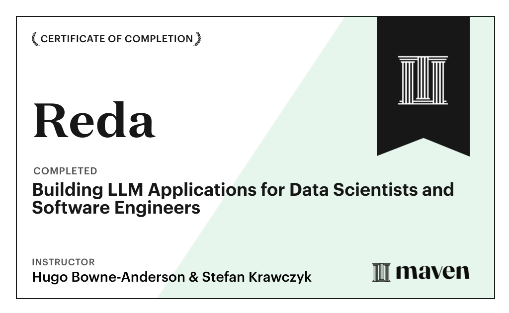 Certificate for Building AI Applications for Data Scientists and Software Engineers