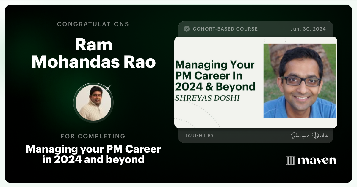 Certificate of Completion for Managing your PM Career in 2025 and beyond