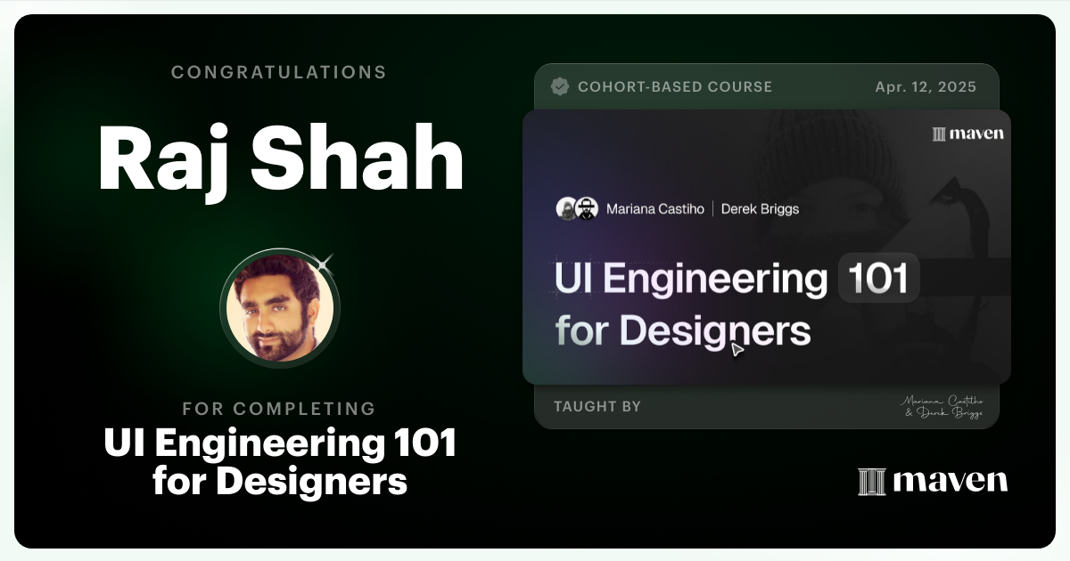 Certificate of Completion for UI Engineering 101 for Designers