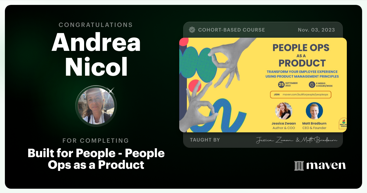 Certificate of Completion for Built for People - People Ops as a Product