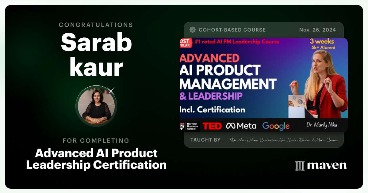 Certificate of Completion for Advanced AI Product Leadership Certification