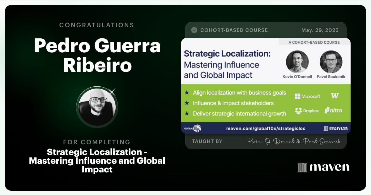 Certificate of Completion for Strategic Localization Certification