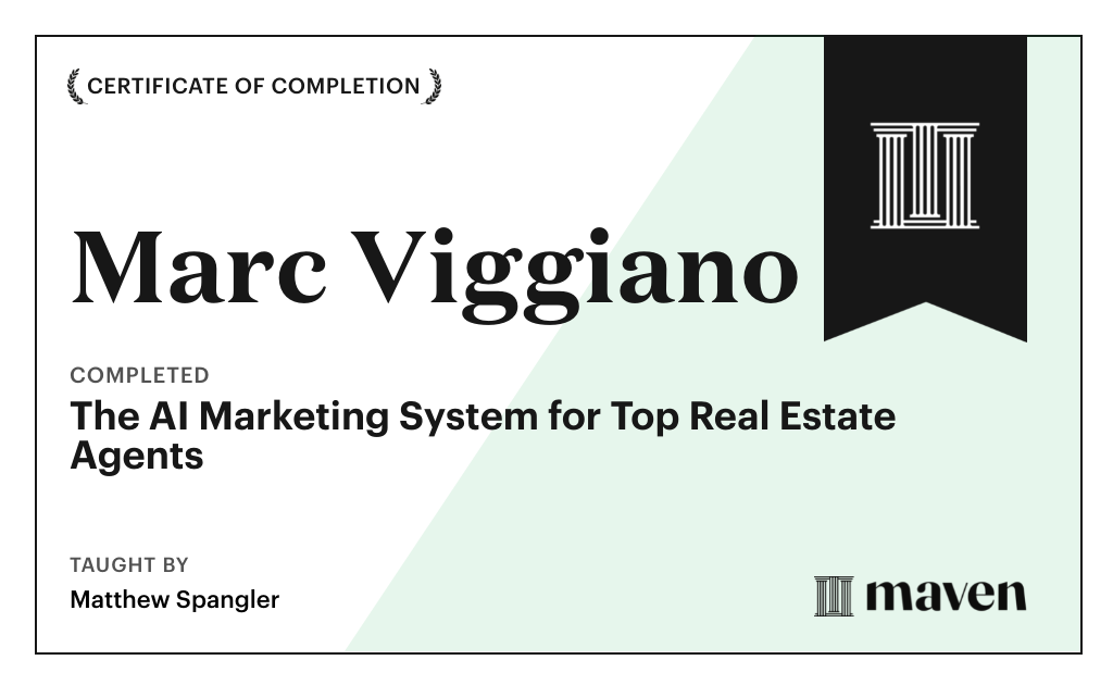 Certificate for The AI Marketing System for Top Real Estate Agents