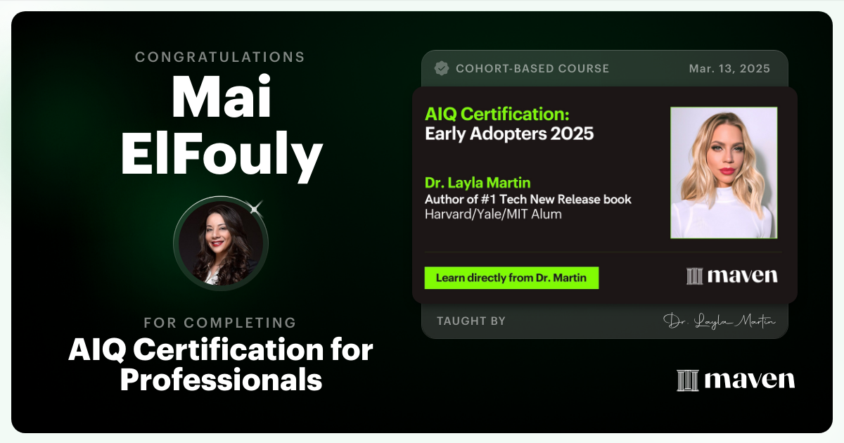 Certificate of Completion for AIQ Certification for Professionals