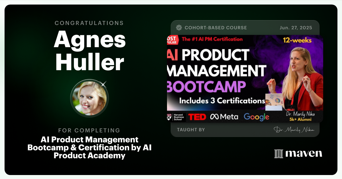 Certificate of Completion for AI Product Management Bootcamp & Certification by AI Product Academy