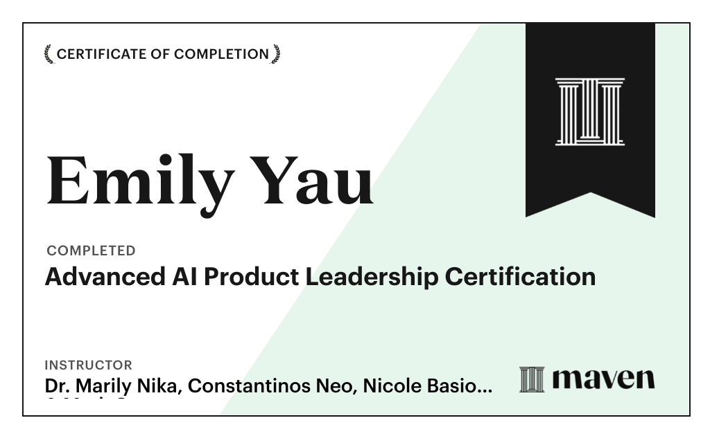 Certificate for Advanced AI Product Leadership Certification