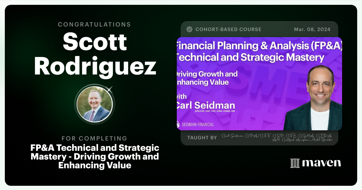 Certificate of Completion for FP&A Technical Fluency and Strategic Thinking