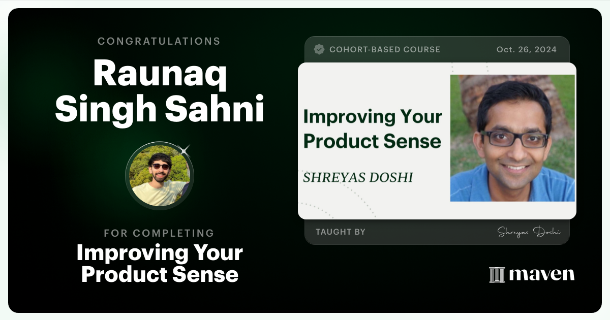 Certificate of Completion for World-class Product Sense in Practice
