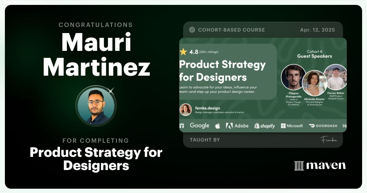 Certificate of Completion for Product Strategy for Designers