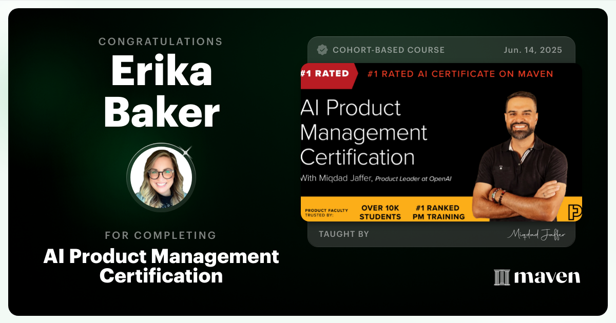 Certificate of Completion for AI Product Management Certification by Product Faculty