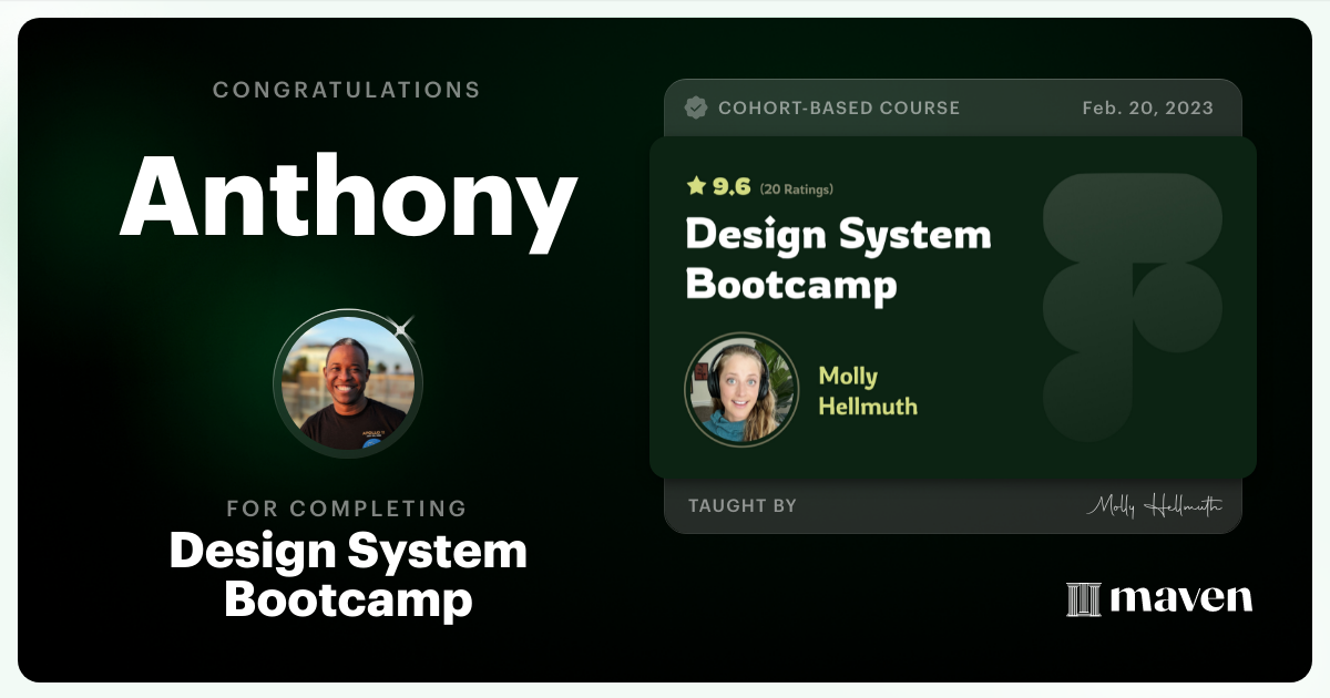 Certificate of Completion for Design System Bootcamp
