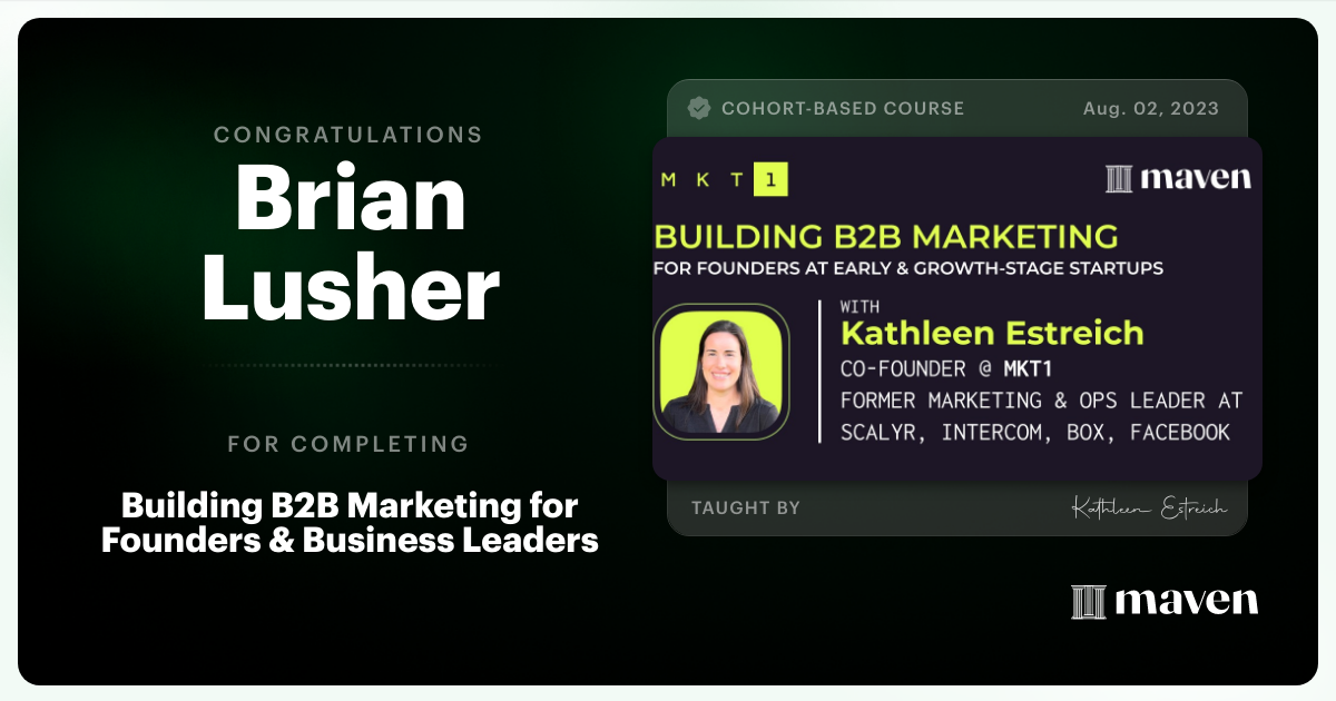Certificate of Completion for Building B2B Marketing for Founders & Business Leaders