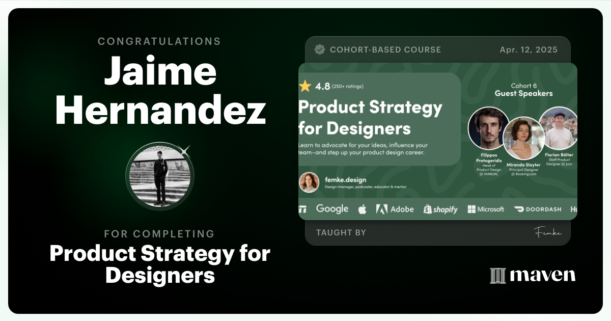 Certificate of Completion for Product Strategy for Designers