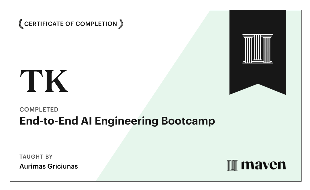 Certificate for End-to-End AI Engineering Bootcamp