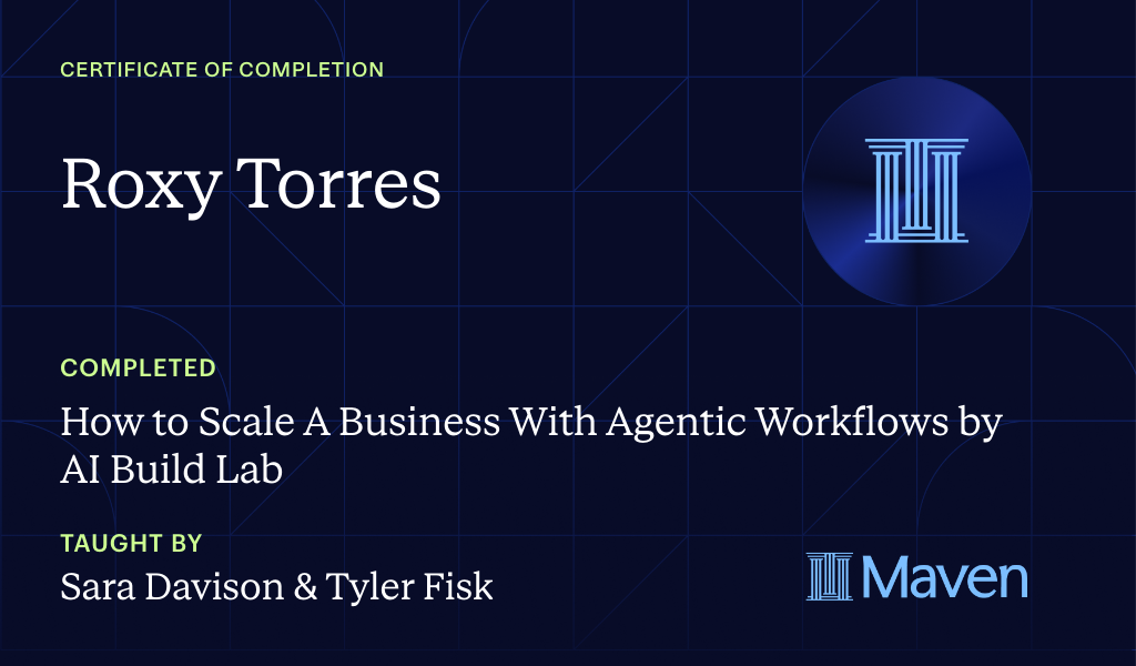 Certificate for How to Scale A Business With Agentic Workflows by AI Build Lab