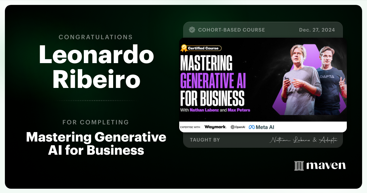 Certificate of Completion for Mastering Generative AI for Business