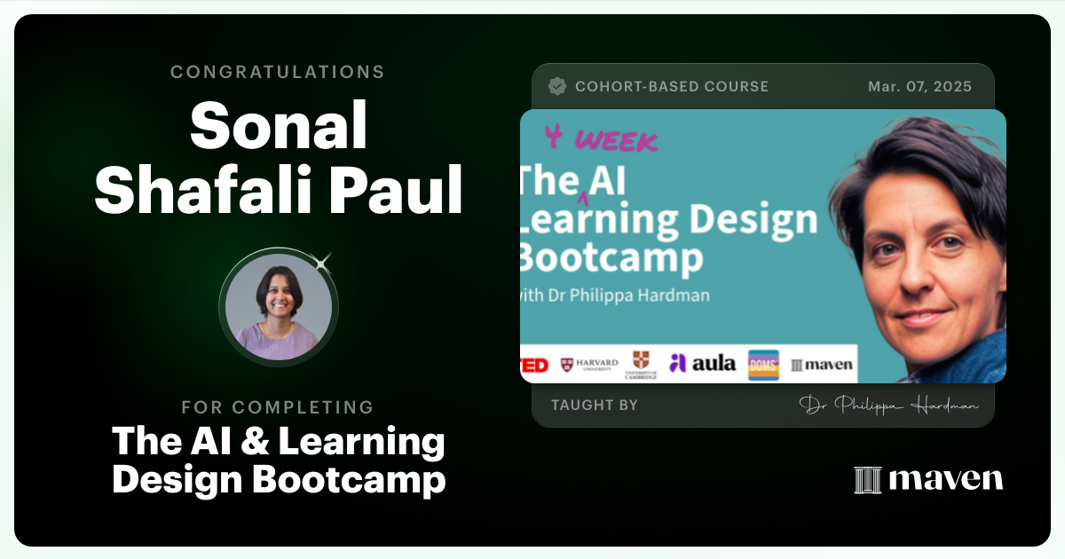 Certificate of Completion for The AI Bootcamp for L&D