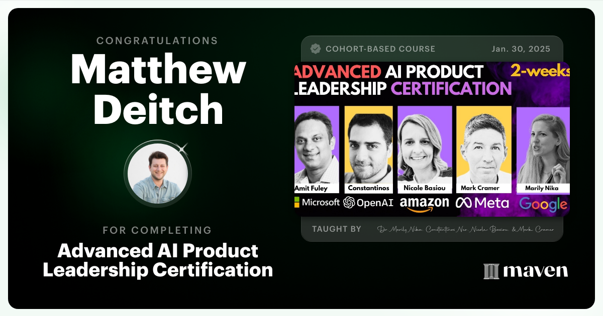 Certificate of Completion for Advanced AI Product Leadership Certification
